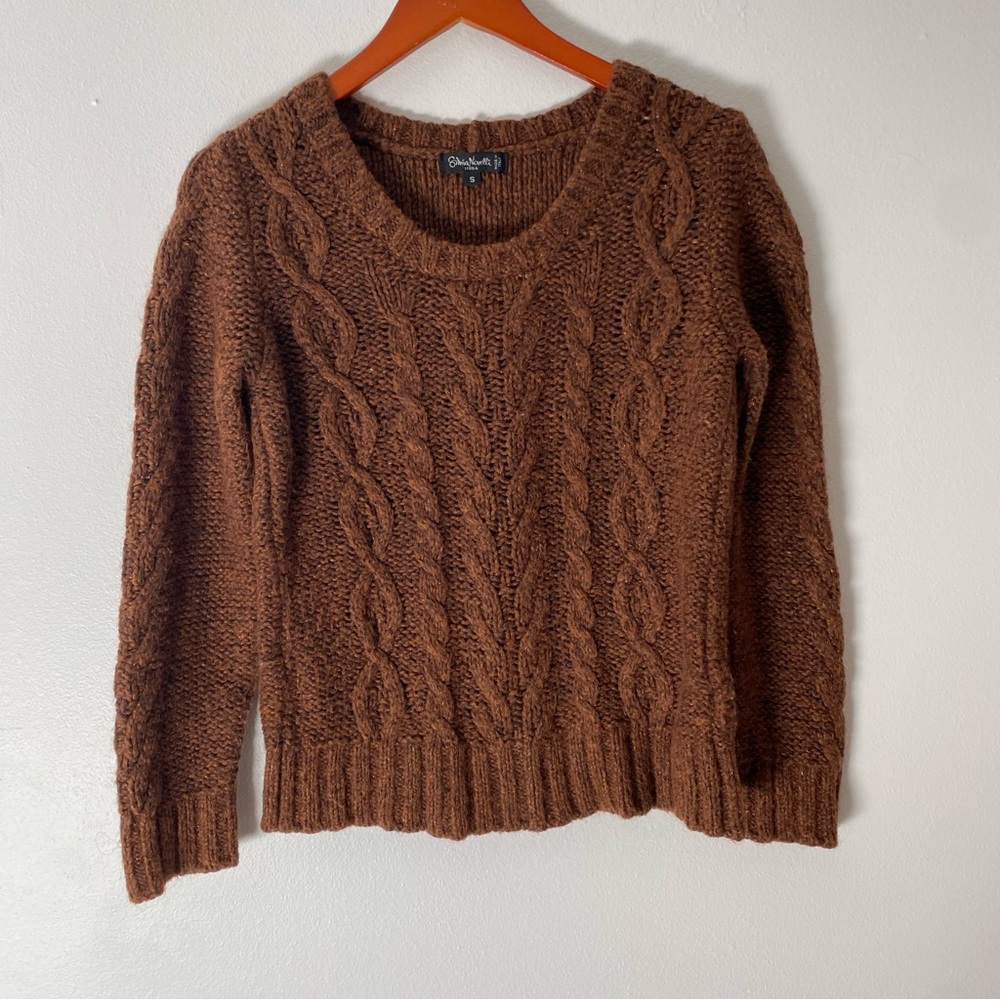 Anthropologie Sylvia Novelli Sweater Wool Mohair Brown Cable Knit Small